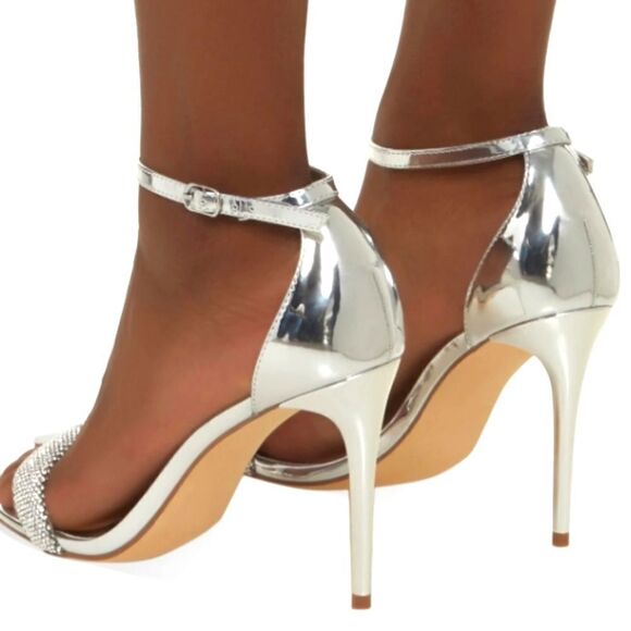 Beautiful Embellished Band Ankle Strap silver Heels sz11 - Picture 3 of 4